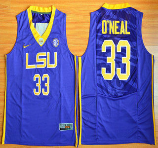 Men's LSU Tigers #33 Shaquille O'Neal Purple College Basketball Jersey