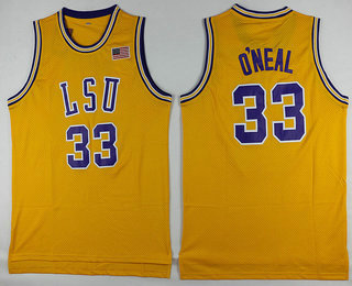 Men's LSU Tigers #33 Shaquille O'Neal Yellow College Basketball Swingman Jersey