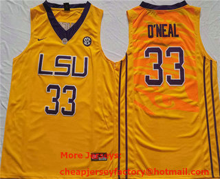 Men's LSU Tigers #33 Shaquille ONeal Yellow Stitched Jersey