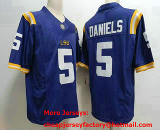 Men's LSU Tigers #5 Jayden Daniels Purple FUSE College Stitched Jersey