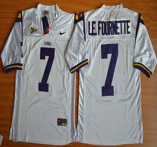 Men's LSU Tigers #7 Le.Fournette White 2015 College Football Nike Limited Jersey