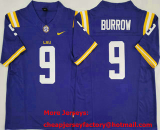 Men's LSU Tigers #9 Joe Burrow Purple FUSE College Football Jersey