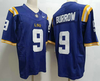 Men's LSU Tigers #9 Joe Burrow Purple FUSE College Stitched Jersey
