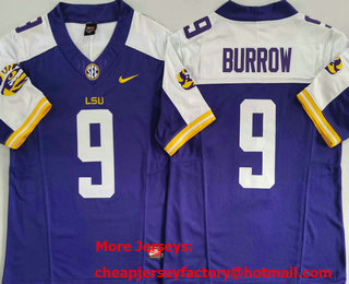 Men's LSU Tigers #9 Joe Burrow Purple Thanksgiving FUSE College Football Jersey