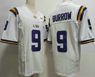 Men's LSU Tigers #9 Joe Burrow White FUSE College Stitched Jersey