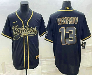 Men's Las Vegas Raiders #13 Hunter Renfrow Black Gold With Patch Cool Base Stitched Baseball Jersey