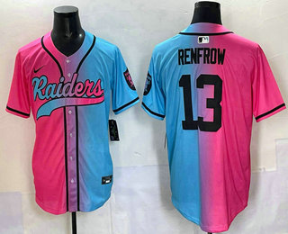 Men's Las Vegas Raiders #13 Hunter Renfrow Pink Blue Split Limited Baseball Jersey