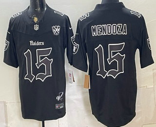 Men's Las Vegas Raiders #15 Fernando Mendoza Black FUSE Shadows Edition 65th Patch Vapor Limited Fashion Jersey