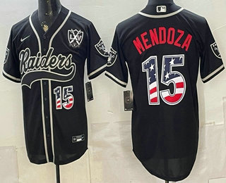 Men's Las Vegas Raiders #15 Fernando Mendoza Black USA 250 Fourth of July Stitched Baseball Jersey