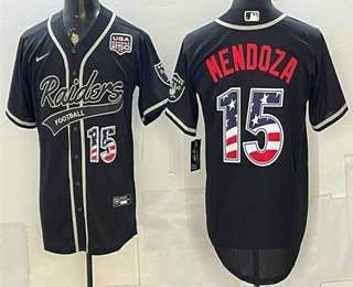 Men's Las Vegas Raiders #15 Fernando Mendoza Black USA 250 Fourth of July Vapor Limited Stitched Baseball Jersey 2