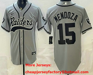 Men's Las Vegas Raiders #15 Fernando Mendoza Grey Cool Base Stitched Baseball Jersey
