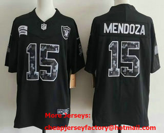Men's Las Vegas Raiders #15 Fernando Mendoza Limited Black FUSE 2026 Salute To Service Jersey