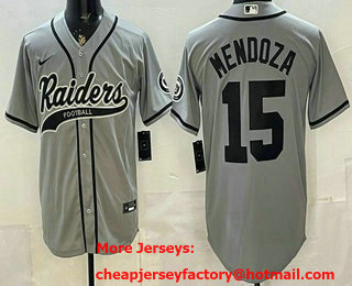 Men's Las Vegas Raiders #15 Fernando Mendoza Grey Cool Base Stitched Baseball Jersey 11