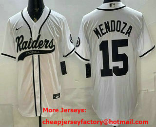 Men's Las Vegas Raiders #15 Fernando Mendoza White Cool Base Stitched Baseball Jersey 11