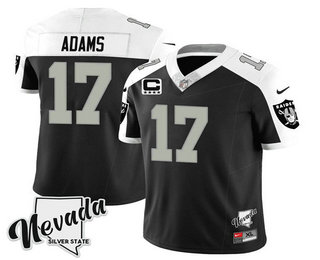 Men's Las Vegas Raiders #17 Davante Adams Black White 2023 FUSE C patch Stitched Jersey