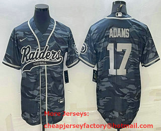 Men's Las Vegas Raiders #17 Davante Adams Grey Camo With Patch Cool Base Stitched Baseball Jersey