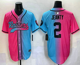 Men's Las Vegas Raiders #2 Ashton Jeanty Pink Blue Split Limited Baseball Jersey