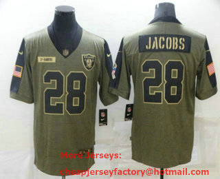 Men's Las Vegas Raiders #28 Josh Jacobs 2021 Olive Salute To Service Limited Stitched Jersey