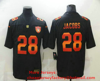 Men's Las Vegas Raiders #28 Josh Jacobs Black Red Orange Stripe Vapor Limited Nike NFL Jersey