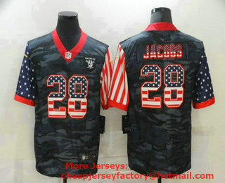Men's Las Vegas Raiders #28 Josh Jacobs USA Camo 2020 Salute To Service Stitched NFL Nike Limited Jersey