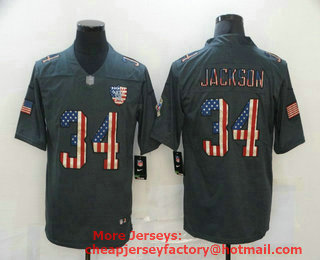 Men's Las Vegas Raiders #34 Bo Jackson 2019 Black Salute To Service USA Flag Fashion Limited Jersey