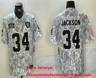 Men's Las Vegas Raiders #34 Bo Jackson Arctic Camo 2024 FUSE Salute to Service Limited Stitched Jersey