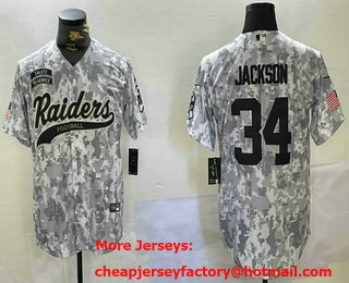 Men's Las Vegas Raiders #34 Bo Jackson Arctic Camo 2024 Salute to Service Stitched Baseball Jersey