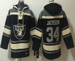 Men's Las Vegas Raiders #34 Bo Jackson Black Ageless Must Have Lace Up Pullover Hoodie
