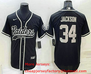 Men's Las Vegas Raiders #34 Bo Jackson Black Stitched MLB Cool Base Nike Baseball Jersey
