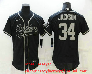 Men's Las Vegas Raiders #34 Bo Jackson Black Stitched MLB Flex Base Nike Baseball Jersey