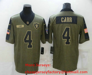 Men's Las Vegas Raiders #4 Derek Carr 2021 Olive Salute To Service Limited Stitched Jersey