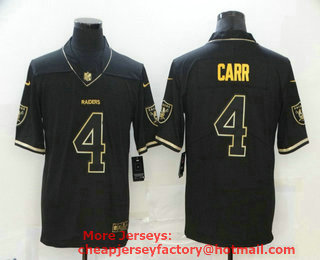 Men's Las Vegas Raiders #4 Derek Carr Black 100th Season Golden Edition Jersey