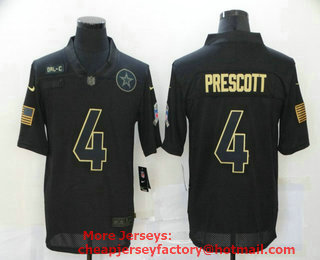 Men's Dallas Cowboys #4 Dak Prescott Black 2020 Salute To Service Stitched NFL Nike Limited Jersey