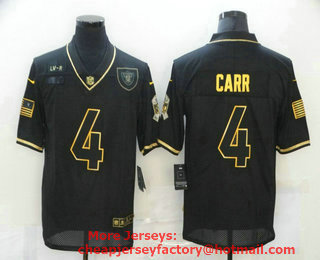 Men's Las Vegas Raiders #4 Derek Carr Black Gold 2020 Salute To Service Stitched NFL Nike Limited Jersey