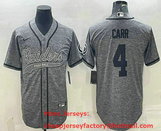 Men's Las Vegas Raiders #4 Derek Carr Grey Gridiron With Patch Cool Base Stitched Baseball Jersey