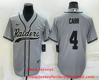 Men's Las Vegas Raiders #4 Derek Carr Grey Stitched MLB Cool Base Nike Baseball Jersey
