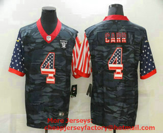 Men's Las Vegas Raiders #4 Derek Carr USA Camo 2020 Salute To Service Stitched NFL Nike Limited Jersey