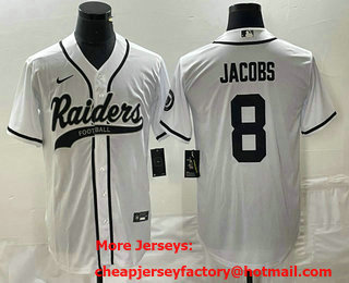 Men's Las Vegas Raiders #8 Josh Jacobs White Stitched Cool Base Nike Baseball Jersey