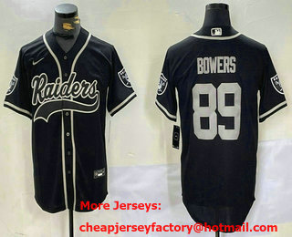 Men's Las Vegas Raiders #89 Brock Bowers Black With Patch Cool Base Stitched Baseball Jersey 002