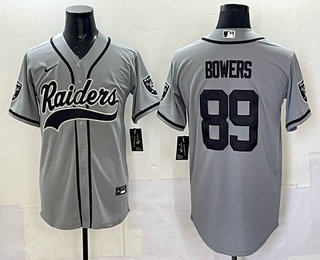 Men's Las Vegas Raiders #89 Brock Bowers Grey Cool Base Stitched Baseball Jersey