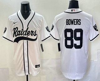 Men's Las Vegas Raiders #89 Brock Bowers White Cool Base Stitched Baseball Jersey
