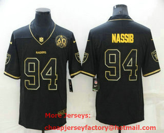 Men's Las Vegas Raiders #94 Carl Nassib Black Golden Edition 60th Patch Stitched Nike Limited Jersey