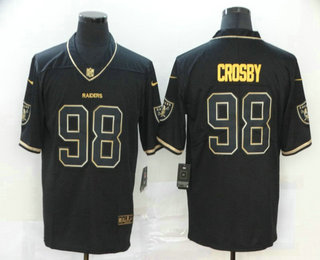 Men's Las Vegas Raiders #98 Maxx Crosby Black 100th Season Golden Edition Jersey