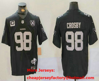 Men's Las Vegas Raiders #98 Maxx Crosby Black 2024 FUSE Nevada Silver State Patch And 65th Patch Stitched Jersey