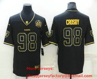 Men's Las Vegas Raiders #98 Maxx Crosby Black Golden Edition 60th Patch Stitched Nike Limited Jersey