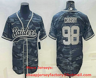 Men's Las Vegas Raiders #98 Maxx Crosby Grey Camo With Patch Cool Base Stitched Baseball Jersey