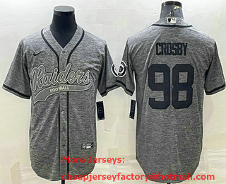 Men's Las Vegas Raiders #98 Maxx Crosby Grey Gridiron With Patch Cool Base Stitched Baseball Jersey
