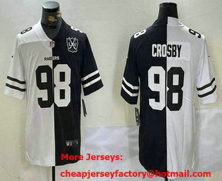 Men's Las Vegas Raiders #98 Maxx Crosby White Black 65th Patch Peaceful Coexisting Vapor Stitched Jersey