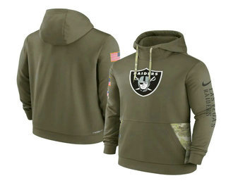 Men's Las Vegas Raiders 2022 Olive Salute to Service Therma Performance Pullover Hoodie
