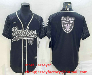 Men's Las Vegas Raiders Black Reflective Team Big Logo With Patch Cool Base Stitched Baseball Jersey